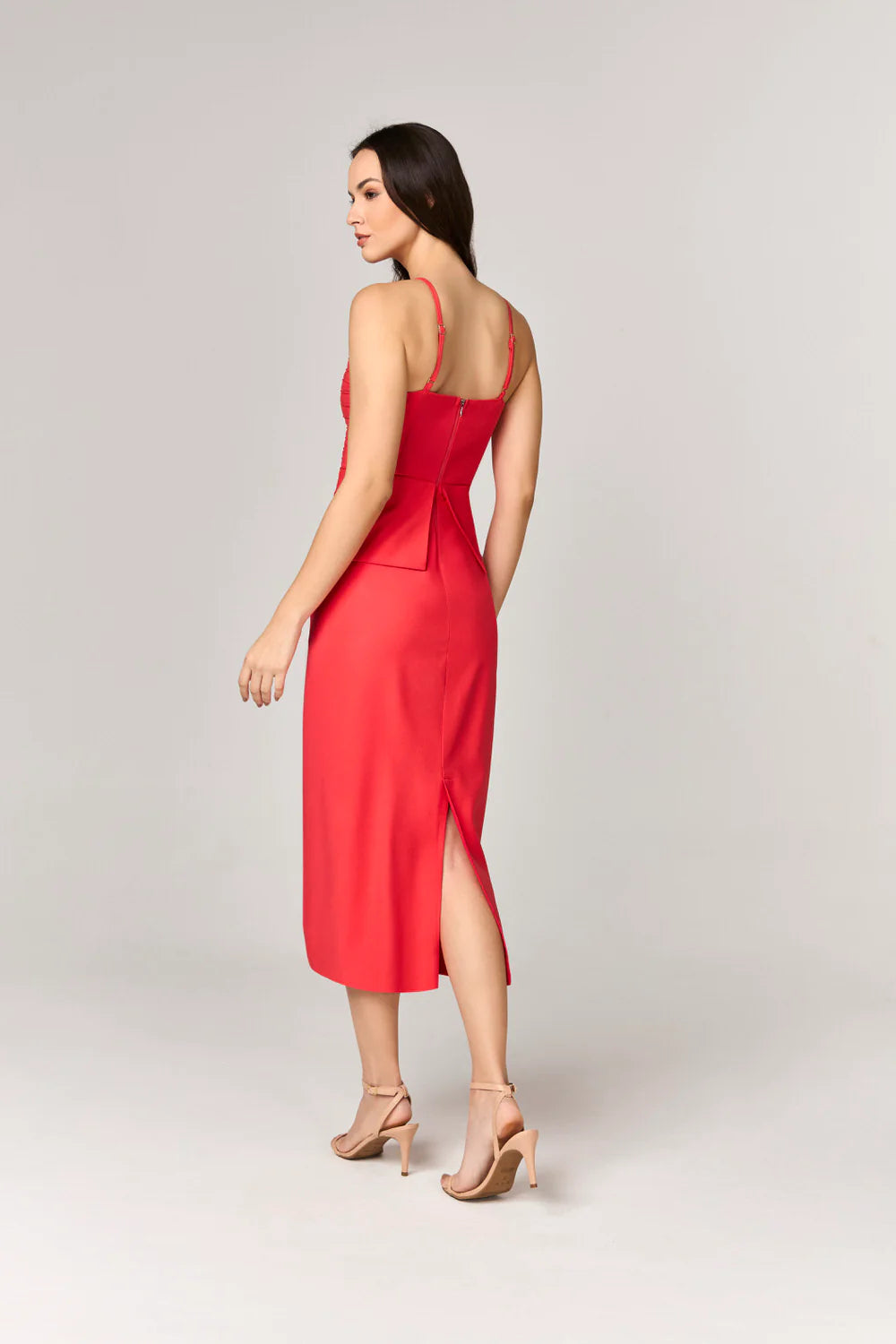 Midi Dress with Ribbed Bust Red - Deep