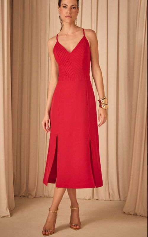 deep red midi dress Midi Dress with Slits Red