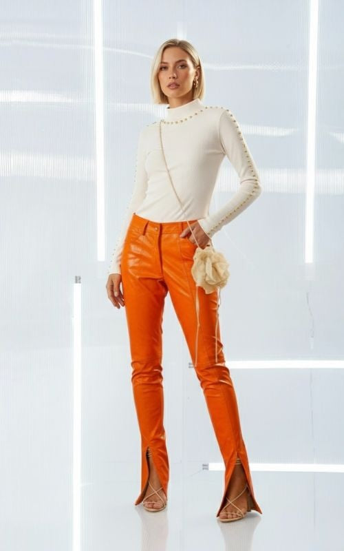 Ribbed Blouse with Gold Studs - Open