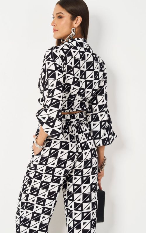 Bicolor Geometric Cropped Shirt - Colcci
