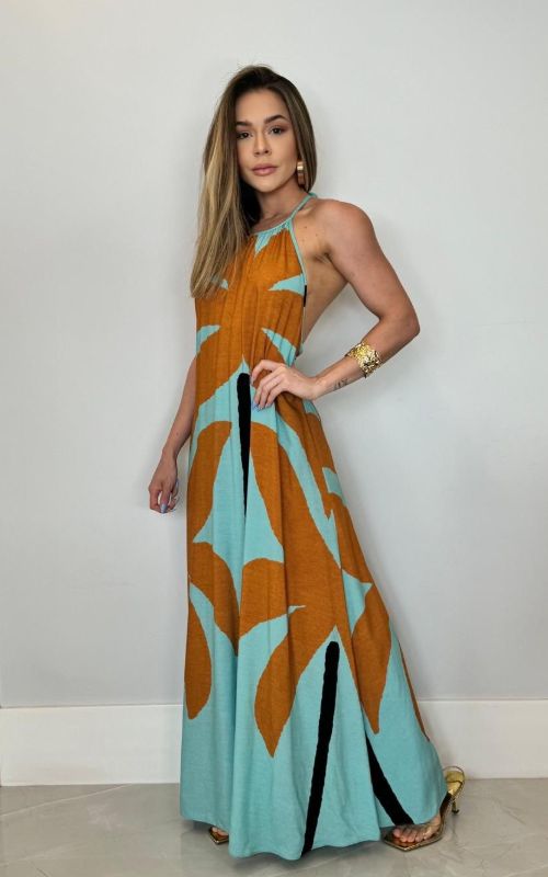 Polynesian Print Maxi Dress