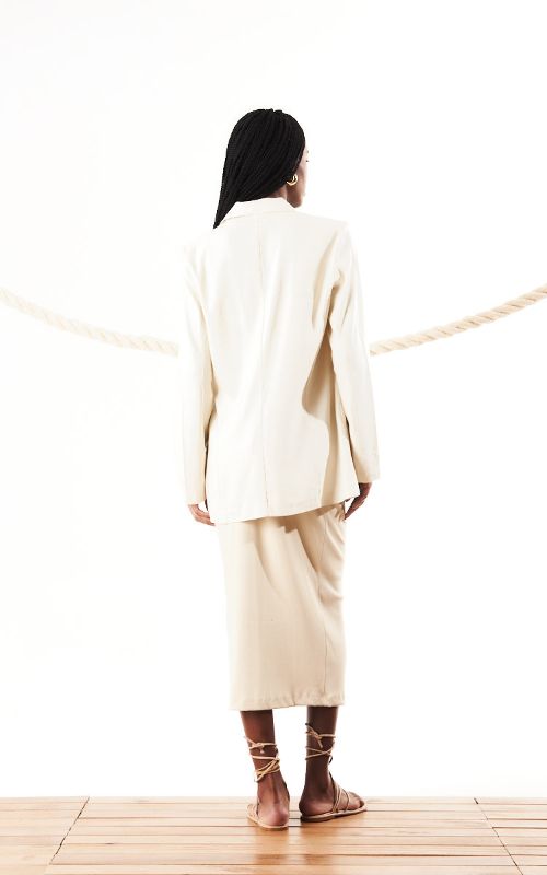 Clean Straight Longline Blazer Sand - Open
