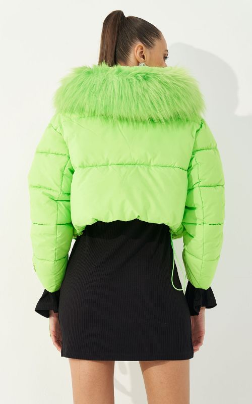 Lime Fur Hooded Puffer Jacket