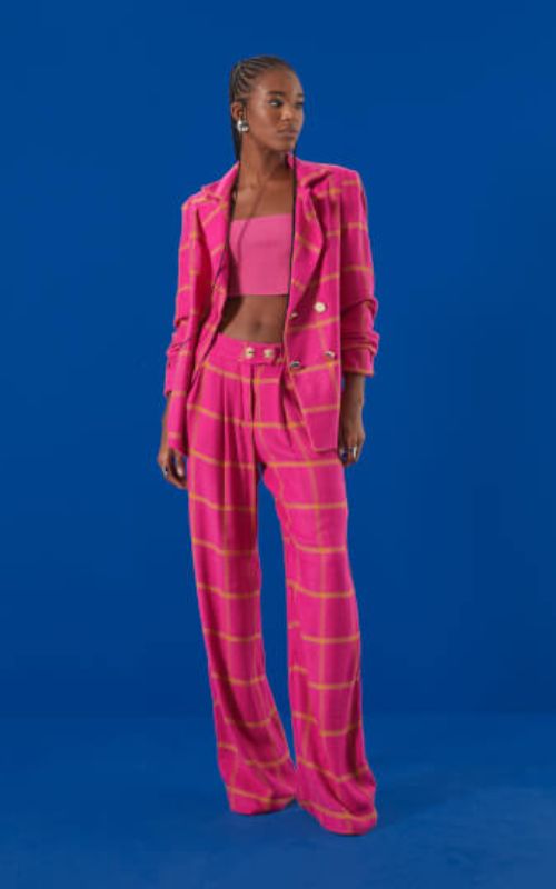 Linen Tailored Plaid Pants - Open