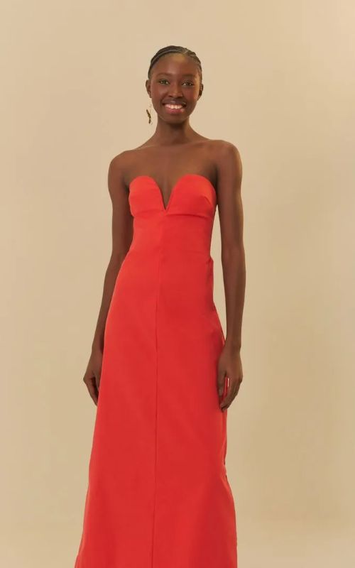 Strapless dress with straight neckline Red - Farm