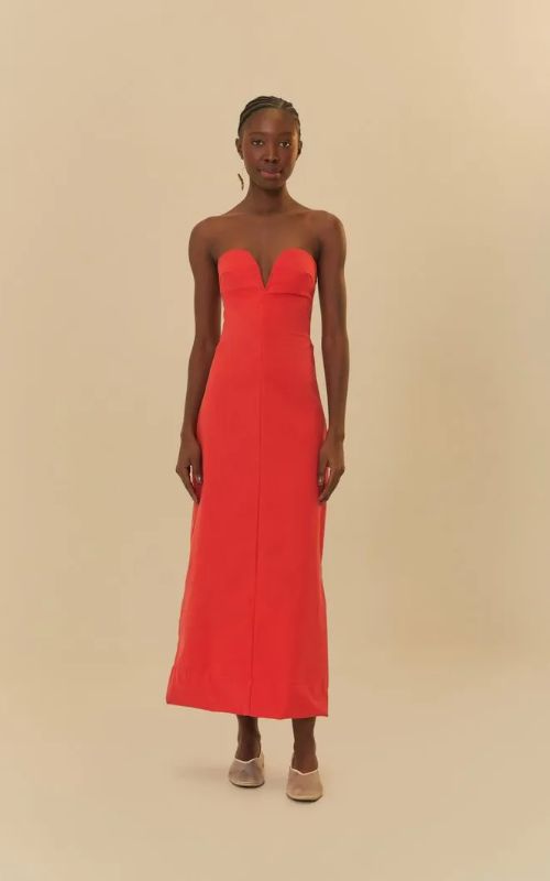 Strapless dress with straight neckline Red - Farm