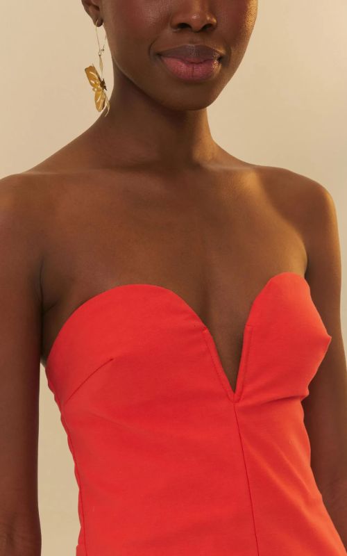 Strapless dress with straight neckline Red - Farm