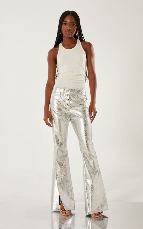 Flare Pants with button details Silver - Open
