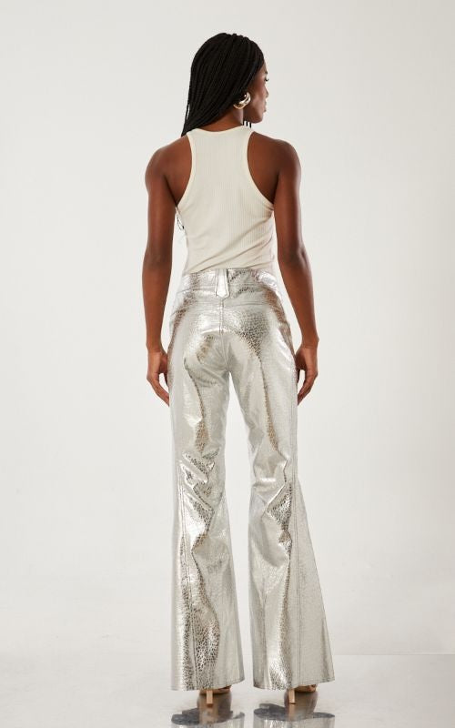 Flare Pants with button details Silver - Open