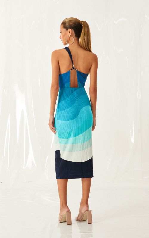 Waves One Shoulder Ribbed Dress - Open