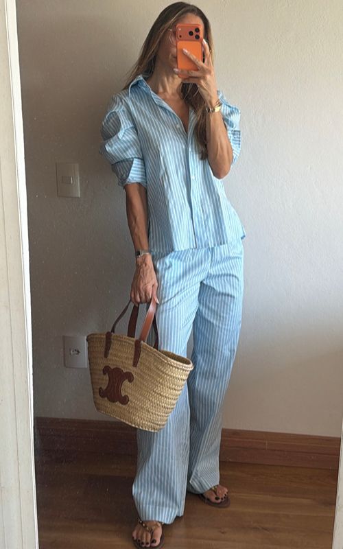 Capri Navy Light Blue Striped Cotton Pants
