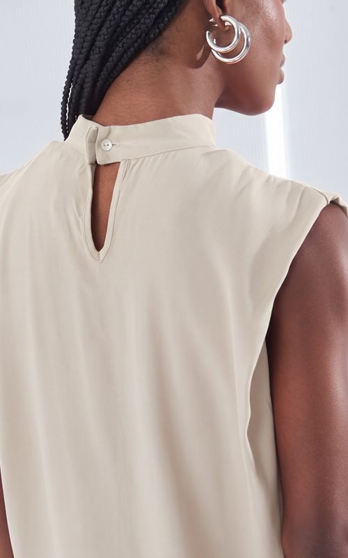 High-Neck Sleeveless Blouse - Open