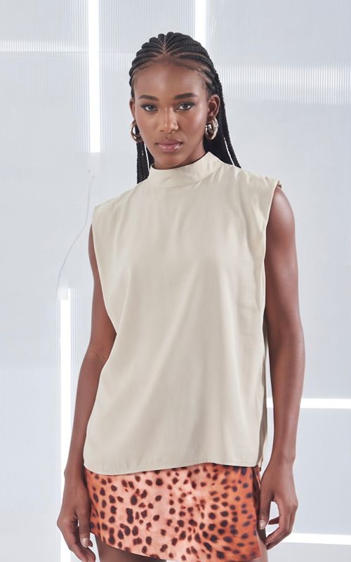 High-Neck Sleeveless Blouse - Open