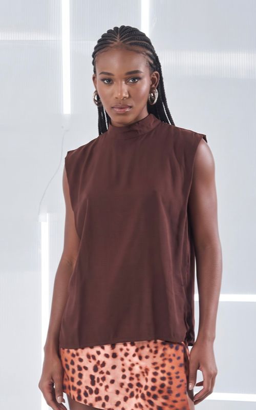 High-Neck Sleeveless Blouse - Open