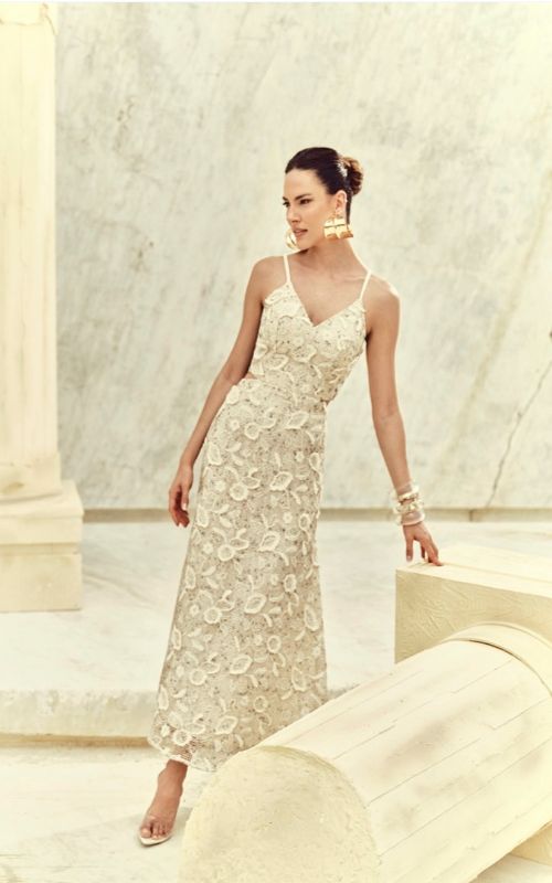 Midi Dress with Embroidered 3D Foliage - Deep