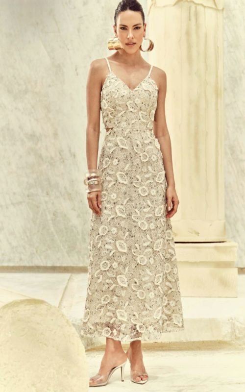 Midi Dress with Embroidered 3D Foliage - Deep