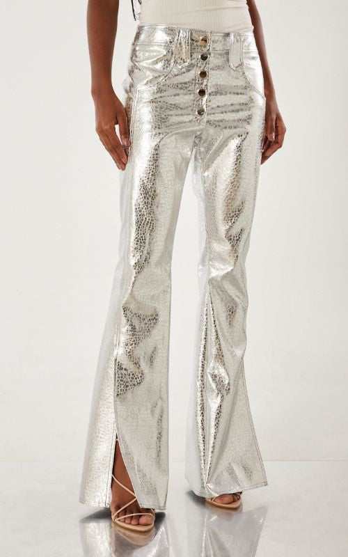 Flare Pants with button details Silver - Open