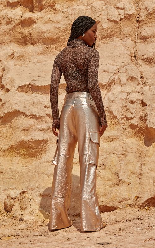 Metallic Cargo Style Pants - Open