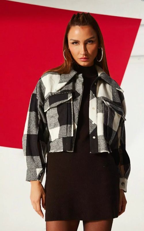 Plaid Jacket with Chains - Open